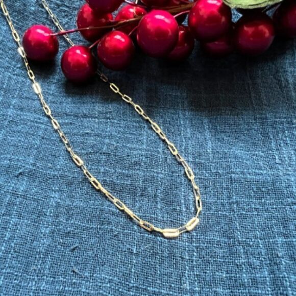 Paperclip Chain necklace 14k real gold Necklace 16 inches perfect gift - Picture 5 of 10